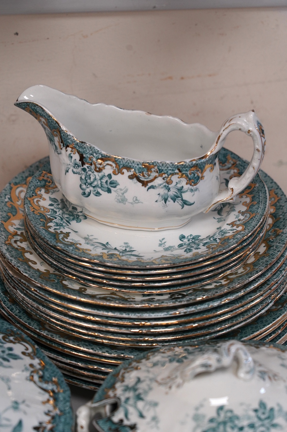 A Staffordshire pottery ‘’Haddon’’ pattern part dinner service. Condition - fair to good